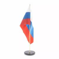 Флагшток настольный с флагом России на круглой подставке из черного обсидиана 7х7х30,5 см 124361