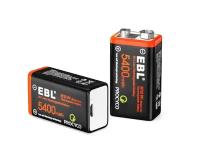 Аккумулятор EBL Крона 9V Li-ion 5400 mWh(600mAh) с зарядкой от USB кабеля, 2 шт