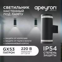 Уличный настенный светильник Apeyron 11-130, 2хGX53, 2хMAX 15Вт, 230В, IP54, 130х89х180мм, черный, лампы в комплект не входят