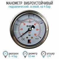 Манометр гидравлический виброустойчивый WKP1007 на 4 бара, 63 мм, G 1/4