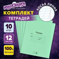 Тетради Дэк 12 л. Комплект 10 шт. с Зелёной обложкой, Юнландия, косая линия, 106748