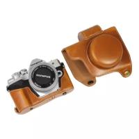 Чехол-сумка-футляр MyPads для фотоаппарата Olympus OM-D E-M10 Mark IV из качественной импортной кожи светло-коричневого цвета