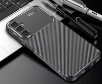 Чехол-панель-бампер MyPads Sotto il Carbonio для Samsung Galaxy A34 из тончайшего и прочного силикона с матовой отделкой «под карбон» черная