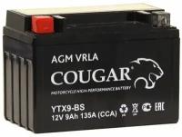 Аккумулятор для мотоцикла и скутера Cougar AGM VRLA 12V 9 А/ч 135 А прям. пол. залит/заряжен YTX9-BS (150х87х105)