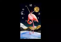 Часы настенные на холсте | Diva Kartina | Арт Постеры. Фламинго | 40X70 см | Немецкий механизм