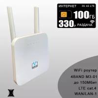 Комплект для интернета и раздачи в сети теле2, Wi-Fi роутер M3-01 (OLAX AX-6) со встроенным 3G/4G модемом + сим карта с тарифом 190ГБ за 340р/мес