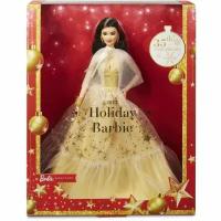 2023 Holiday Barbie Doll, Seasonal Collector Gift, Golden Gown And Black Hair - Праздничная кукла Барби 2023 Золотое платье и Черные волосы HJX11