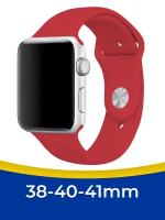 Силиконовый ремешок на Apple Watch 1-9, SE 38, 40 и 41 мм / Сменный браслет для смарт часов Эпл Вотч 1, 2, 3, 4, 5, 6, 7, 8, 9, СЕ / Красный