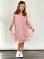 Платье для девочки нарядное бушон ST53, цвет пудровый (128-134)