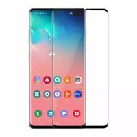 Противоударное стекло 3D для Samsung G975 Galaxy S10+ (полное покрытие / полный клей) (c вырезом для работы отпечатка пальца) черный