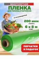 Многолетняя пленка для теплиц, зеленая, плотность 200мкм, размер 6х8м