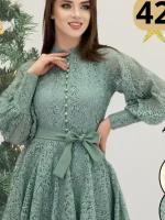 Gordi style/Платье вечернее праздничное кружевное гипюровое короткое, цвет ментоловый, размер 42
