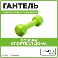 Гантель обрезиненная, 2 кг, Bradex (гантели для занятий спортом, салатовая, SF 0535)