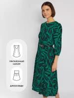 Платье длины миди из вискозы с принтом и ремнём на талию, цвет Зеленый, размер M 024128262132