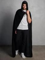 Карнавальный плащ черный накидка мантия костюм капюшон Halloween 130 см