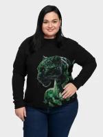 Свитшот флисовый с принтом Пантера изумруд PLUS Size 7XL