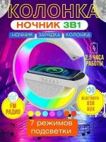 Стильный RGB Ночник с беспроводной зарядкой и Bluetooth колонкой белый