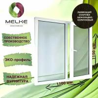 Окно 1150 x 1100 мм, Melke 60 (Фурнитура FUTURUSS), двухстворчатое, с пов.-отк. правой и глухой левой створками, цвет внешней ламинации Шоколадно-корич, 2-х камерный стеклопакет, 3 стекла