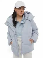 Тёплая укороченная дутая куртка с капюшоном, цвет Светло-голубой, размер S 024125112434