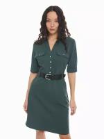 Платье-рубашка длины мини с коротким рукавом и ремнём, цвет Темно-зеленый, размер S 024138259423
