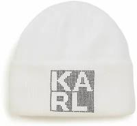 Шапка KARL LAGERFELD OS молочного цвета с отворотом и лого