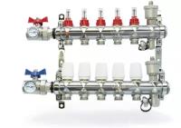 Коллектор для теплого пола в сборе 5 контуров VIEIR нерж. С кранами 1