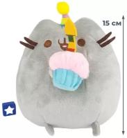 Мягкая игрушка кот Пушин с капкейком Pusheen 15 см