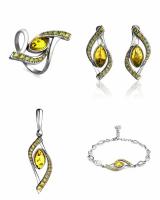 Комплект бижутерии AmberHandmade: браслет, кольцо, серьги, подвеска, янтарь