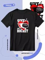 Футболка SMAIL-P give love hockey с сердцем клюшкой и шайбой, размер 5XL, черный