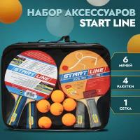 Набор для настольного тенниса START LINE: 4 Ракетки Level 200, 6 Мячей Club Select, упаковано в сумку на молнии с ручкой