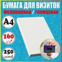 Бумага для визиток А4 глянцевая плотная мелованная 160 г/м2 / 5 пачек