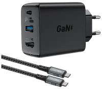 Мультифункциональное зарядное устройство ACEFAST A17 GaN 65W (Type-C PD60W + USB 3.0 5W + HDMI 4K@60Hz) + Кабель Type-C to Type-C 3.1, 1.8м, Черный