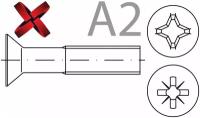 Винт DIN 965 А2 с потайной головкой шлиц - PH, PZ М2х6 Vn014020006А2