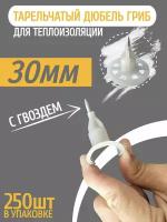 Тарельчатый дюбель (с гвоздем) гриб для монтажных пистолетов 30мм - 250шт