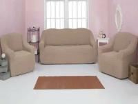 Чехол на диван и 2 кресла без оборки, диван трехместный, на резинке, универсальный, чехол для мягкой мебели