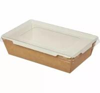 Контейнер картонный для салата 450мл 145х100х55мм крафт с пластиковой крышкой уп/10шт