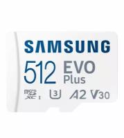 Карта памяти Samsung microSDXC 512 ГБ Class 10, V30, A2, UHS-I, R 130 МБ/с, адаптер на SD, 1 шт, белый