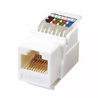 Модуль Keystone Jack RJ-45(8P8C), UTP, CAT 5e, тип 180 градусов, самозажимной, белый REXANT 1 шт арт. 03-1012