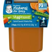 Gerber, Natural for Baby, Veggie Power, 2nd Foods, морковь и батат и горошек, 2 упаковки по 113 г (4 унции)