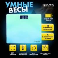 MARTA MT-SC1691 бирюзово-голубой LCD весы напольные диагностические, умные с Bluetooth