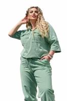 Спортивный костюм женский лето 24_84 короткий рукав джоггеры цвет зеленый размер 58