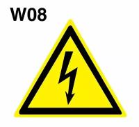 Предупреждающие знаки W08 Опасность поражения электрическим током ГОСТ 12.4.026-2015 150мм 1шт
