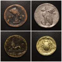Сувенирная монета Золото магнитного моря Серия 1 Древний Египет: Нефертити, Кот фараона, Сфинкс, Скарабей