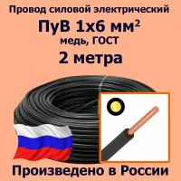 Провод силовой электрический ПуВ 1х6 мм2, черный, медь, ГОСТ, 2 метра