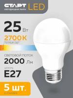 Набор ламп старт LEDGLSE27 25W 2700K, 5 шт