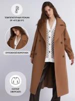 Длинное пальто-тренч без утеплителя на пуговицах с рукавами реглан и поясом, цвет Бежевый, размер L