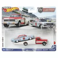 HKF40 Машинка металлическая игрушка Hot Wheels Premium Car Culture коллекционная модель премиальная Team Transport 61 Impala & 72 Chevy Ramp Truck 2 шт