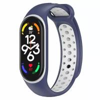 Ремешок силиконовый перфорированный Sport NK для Xiaomi Mi Band 3/4, 250мм, на кнопке, синий+белый (11)