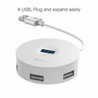 USB HUB разветвитель BASEUS Round Box 4 в 1 USB3.0 (m) - 1xUSB3.0 (f) + 3xUSB2.0 (f), 25 см, белый