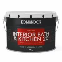 Краска интерьерная влагостойкая Komandor Interior Bath&Kitchen 20, полуматовая, база А, белая, 9 л